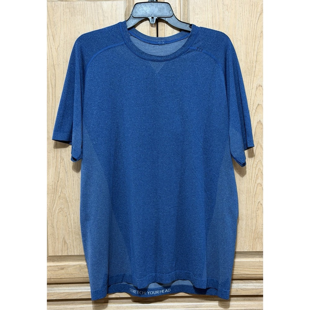 Lululemon Shirt Men's Large Heather Blue Metal Vent Tech Short Sleeve Mesh Panel